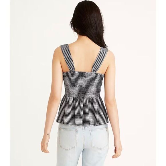 TEXTURE & THREAD X MADEWELL Smocked Peplum Top in Stripe. SIZE XL - Picture 2 of 9